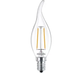 Philips LED Verlichting | Officieel distributeur CorePro LED candle E14 gebogen punt Filament Helder 2W 250lm - 927 Zeer Warm Wit | - Niet Dimbaar - Vervangt 25W
