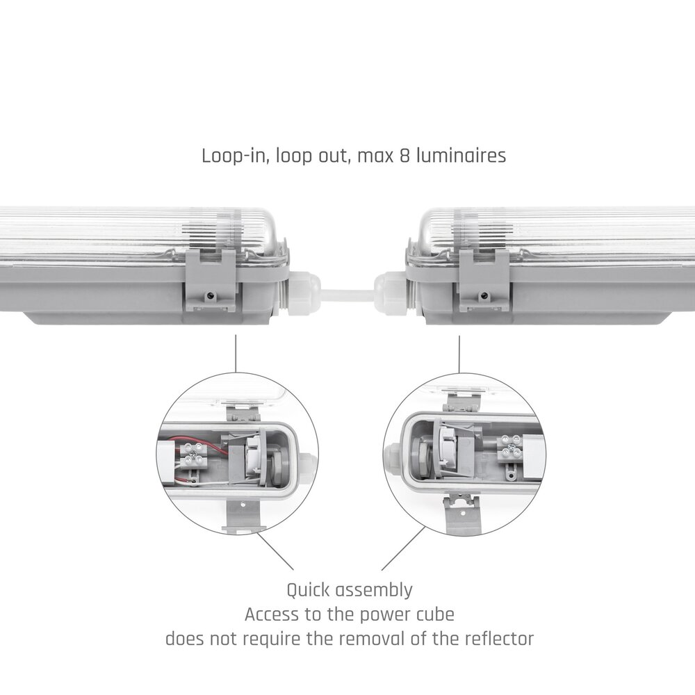 Spectrum voor de installateur: Betaalbare kwaliteit en veelzijdige LED-oplossingen LED TL buis armatuur - 150cm - Waterdicht IP65 - voor enkel LED TL buis tot 25W Spectrum voor de installateur: Betaalbare kwaliteit en veelzijdige LED-oplossingen LED TL buis armatuur - 150cm - Waterdicht IP65 - voor enkel LED TL buis tot 25W