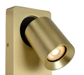 Lucide LED Wandspot Nigel - Dimbaar - GU10 - 1x5W 2200K/3000K - Met USB oplaadpunt - GOUD
