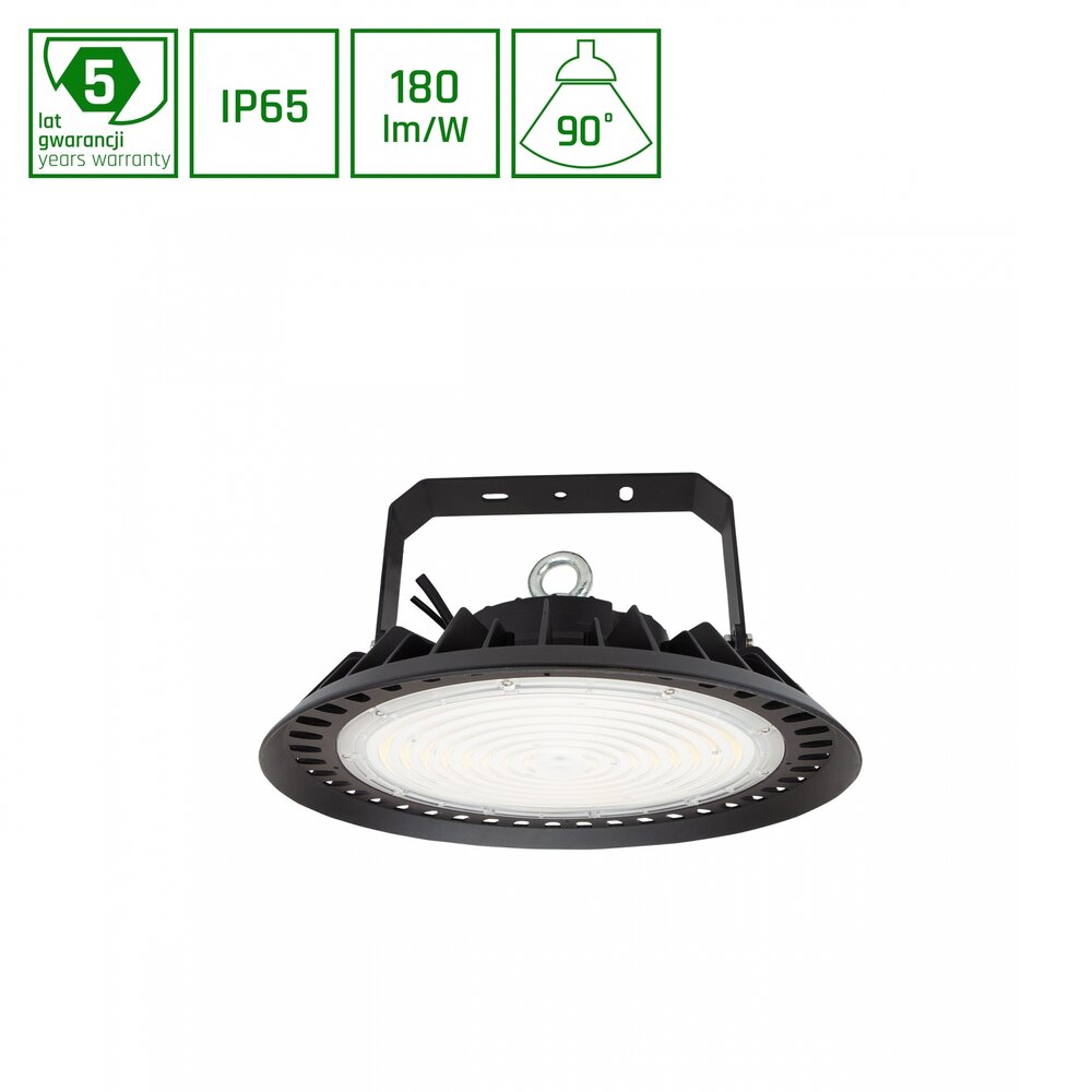 Spectrum voor de installateur LED Highbay IP65 - Zwart PLATEO 3 - 200W 36000Lm - Nood batterij 2H - 4000K 840 Helder Wit -  Dali Dimbaar - 90 Graden lens