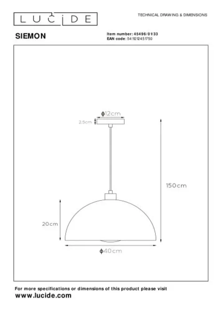 Lucide SIEMON - Hanglamp - Ø 40 cm - 1xE27 - Groen