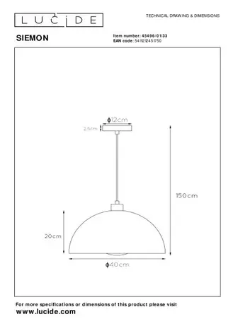 Lucide SIEMON - Hanglamp - Ø 40 cm - 1xE27 - Groen