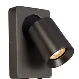 Lucide LED Wandspot Nigel - Dimbaar - GU10 - 1x5W 2200K/3000K - Met USB oplaadpunt - Zwart