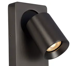 Lucide LED Wandspot Nigel - Dimbaar - GU10 - 1x5W 2200K/3000K - Met USB oplaadpunt - Zwart