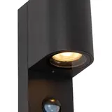 Lucide LED Wandlamp Beweging & Dag/ Nachtsensor - 170MM - Zwart Alu Downlight - ZARO Rond | IP65 - GU10 Fitting - 70MM Breed