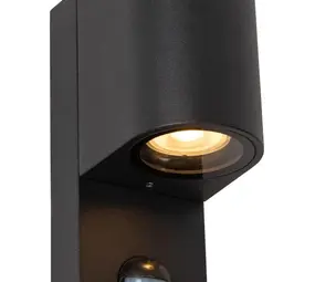 Lucide LED Wandlamp Beweging & Dag/ Nachtsensor - 170MM - Zwart Alu Downlight - ZARO Rond | IP65 - GU10 Fitting - 70MM Breed