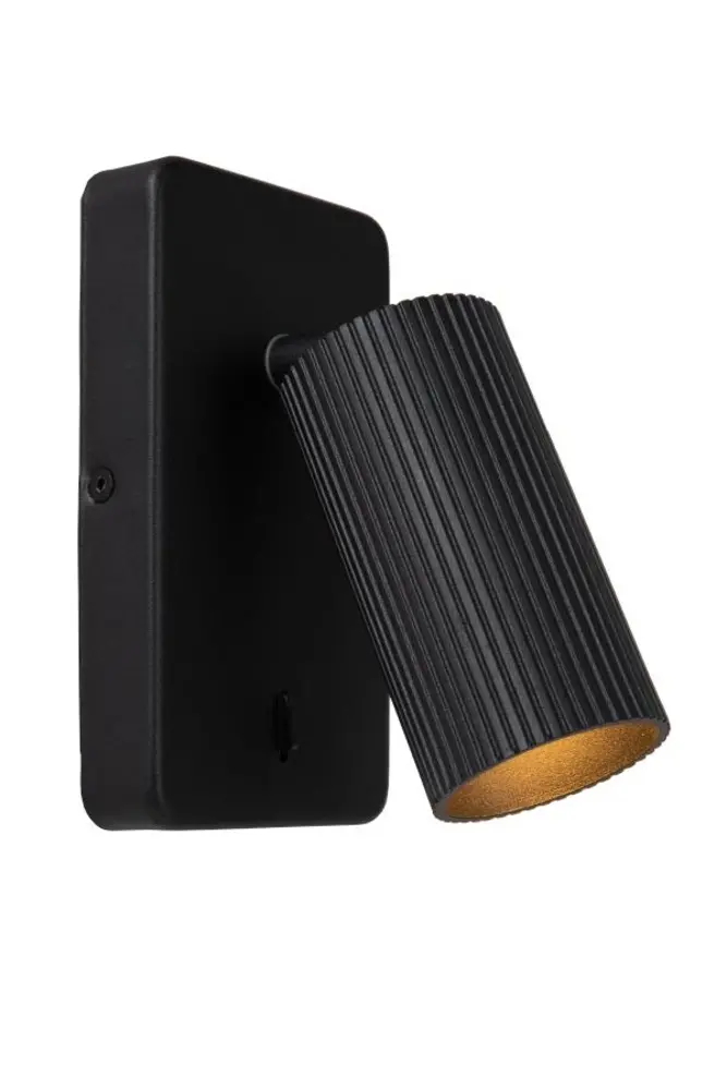 Lucide LED Wandlamp / Bedlamp GU10 - Richtbare Wandspot - CLUBS Geribbeld zwart | GU10 fitting - Aan / Uit schakelaar Lucide LED Wandlamp / Bedlamp GU10 - Richtbare Wandspot - CLUBS Geribbeld zwart | GU10 fitting - Aan / Uit schakelaar