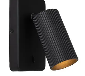 Lucide LED Wandlamp / Bedlamp GU10 - Richtbare Wandspot - CLUBS Geribbeld zwart | GU10 fitting - Aan / Uit schakelaar