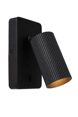 Lucide LED Wandlamp / Bedlamp GU10 - Richtbare Wandspot - CLUBS Geribbeld zwart | GU10 fitting - Aan / Uit schakelaar Lucide LED Wandlamp / Bedlamp GU10 - Richtbare Wandspot - CLUBS Geribbeld zwart | GU10 fitting - Aan / Uit schakelaar