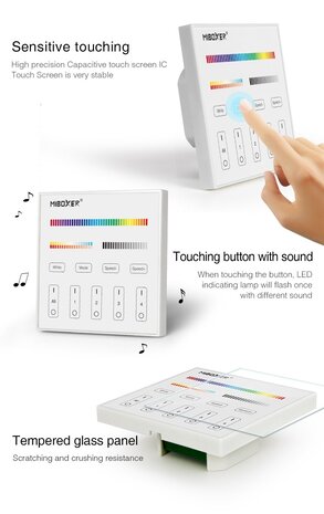 Mi-Light Miboxer LED Wandbedieningspaneel - DMX512 - Opbouw Wit | RF 2.4Ghz & DMX Serie - RGBCCT Lichtkleur bedienbaar en Dimbaar Mi-Light Miboxer LED Wandbedieningspaneel - DMX512 - Opbouw Wit | RF 2.4Ghz & DMX Serie - RGBCCT Lichtkleur bedienbaar en Dimbaar