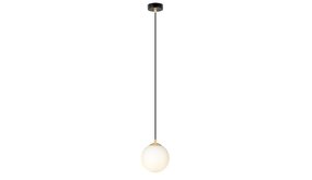 LCB LED LED Hanglamp Bol - 14CM -  Melk glas - E14 Fitting | 100CM - Mat Zwart / Goud 230v LCB LED LED Hanglamp Bol - 14CM -  Melk glas - E14 Fitting | 100CM - Mat Zwart / Goud 230v
