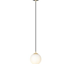 LCB LED Europe  LED Hanglamp Bol - 14CM -  Melk glas - E14 Fitting | 100CM - Mat Zwart / Goud 230v