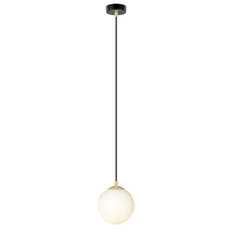 LCB LED Europe LED Hanglamp Bol - 14CM - Melk glas - E14 Fitting | 100CM - Mat Zwart / Goud 230v LCB LED Europe LED Hanglamp Bol - 14CM - Melk glas - E14 Fitting | 100CM - Mat Zwart / Goud 230v