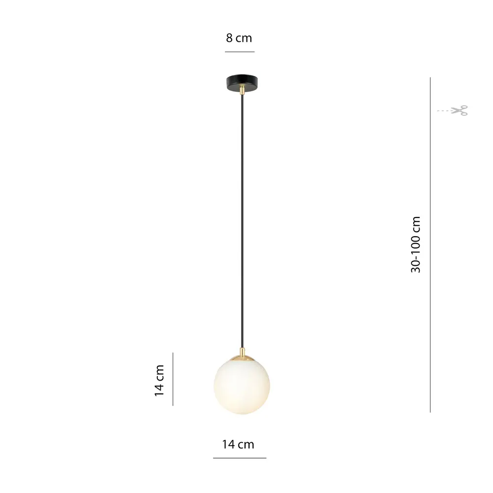 LCB LED Europe LED Hanglamp Bol - 14CM - Melk glas - E14 Fitting | 100CM - Mat Zwart / Goud 230v LCB LED Europe LED Hanglamp Bol - 14CM - Melk glas - E14 Fitting | 100CM - Mat Zwart / Goud 230v