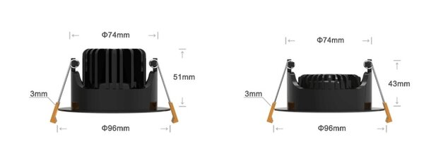 LCB LED Europe  LED Inbouwspot 95mm - IP65 Zwart Verzonken - 5W 420Lm - 2200K/3000K - DTW  822 - 830 Dim To warm  |  Zaagmaat 80mm - Dimtone Dimbaar 230v