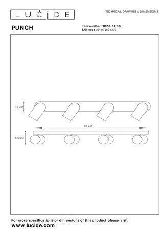 Lucide LED Plafondspot - Punch  Richtbaar - Zwart  Mat | 4x GU10 - 230v