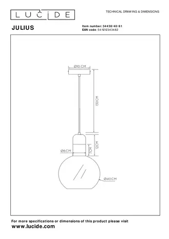 Lucide JULIUS - Hanglamp - Ø 40 cm - 1xE27 - Opaal Lucide JULIUS - Hanglamp - Ø 40 cm - 1xE27 - Opaal
