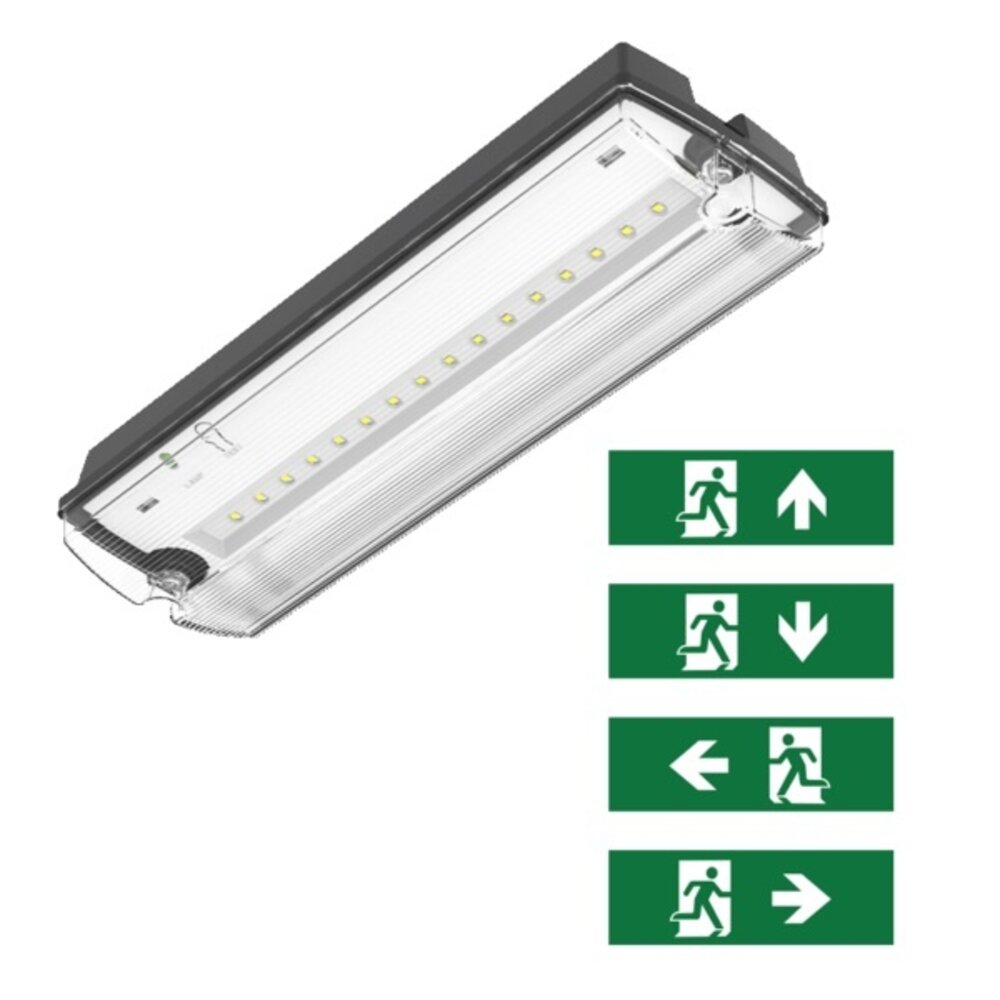 LCB LED LED Noodverlichting Portiek armatuur -  3W 450Lm | Zwart - Wand/ Plafond montage - incl. Pictogrammen