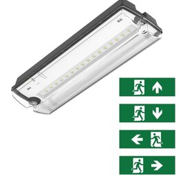 LCB LED Europe  LED Noodverlichting Portiek armatuur -  3W 450Lm | Zwart - Wand/ Plafond montage - incl. Pictogrammen