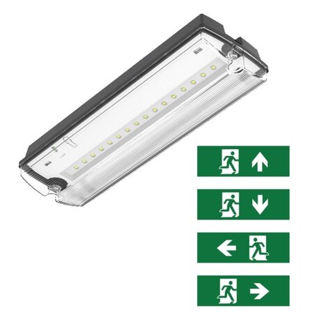 LCB LED Europe  LED Noodverlichting Portiek armatuur -  3W 450Lm | Zwart - Wand/ Plafond montage - incl. Pictogrammen