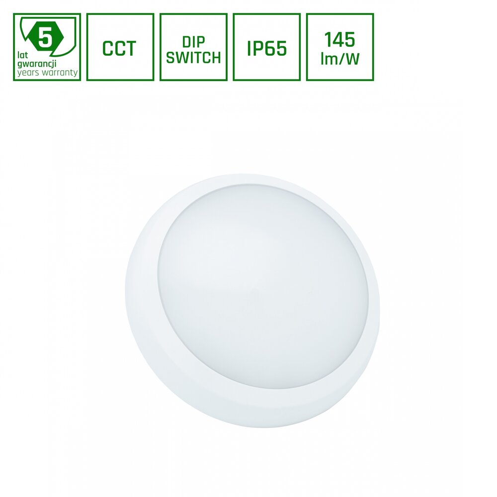 Spectrum voor de installateur: Betaalbare kwaliteit en veelzijdige LED-oplossingen LED Plafond/wand armatuur IP65 - Beweging en Daglicht Sensor -18W 1160Lm / 24W 3480Lm Dipswitch | 830-840-865 CCT Lichtkleur instelbaar | Stepdim Ø320mm - IK08