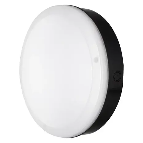Ledvance Zakelijk: Professionele LED Verlichting & Armaturen LED Wandlamp Bulkhead Surface Sensor - IP65 Ø250MM - Zwart - 10W 800Lm - 3000k 830 Warm wit | IK10 Daglichtsensor