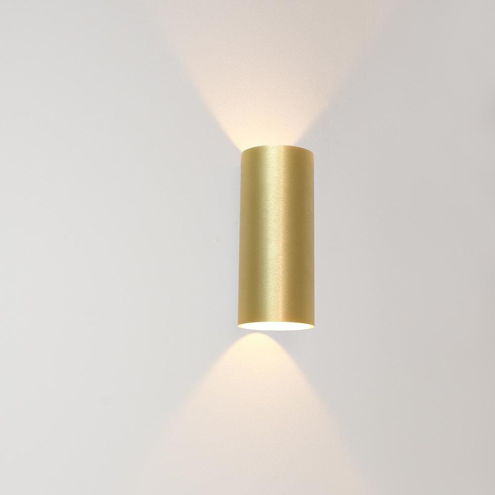 LCB LED LED Wandlamp Up Downlight - IP20 Goud -  72MM - 2x 4W 720lm - 2700K 827 Warm wit |  180MM hoog  - 230v - Dimbaar