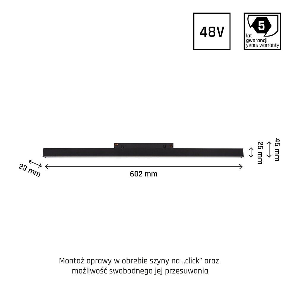 Spectrum LED 48V System Shift - M Track grid - Zwart - 602MM - 17W - 3000K Spectrum LED 48V System Shift - M Track grid - Zwart - 602MM - 17W - 3000K