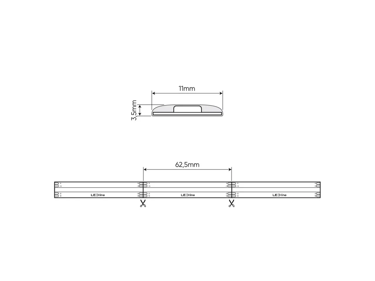 LED line  LED Strip 24V IP66 - RGB - 5 meter - 10W/m | 11MM - COB - 576 LED modules per meter