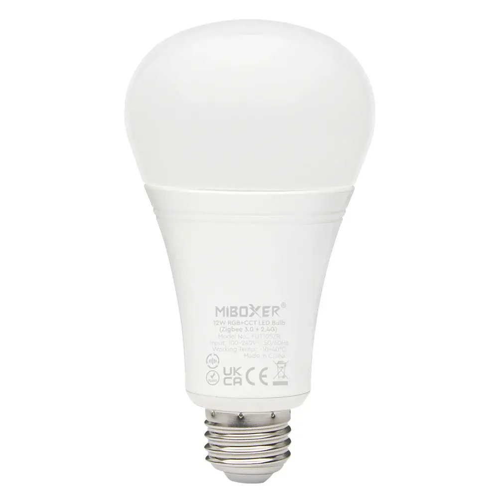 Mi-Light LED Lamp E27 Fitting - 12W 1100Lm - RGB+CCT | MIBOXER FUT105ZR  - Zigbee 3.0 + RF 2.4Ghz - Dimbaar