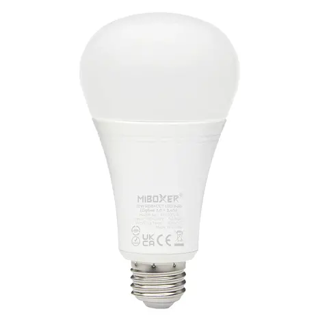 Mi-Light LED Lamp E27 Fitting - 12W 1100Lm - RGB+CCT | MIBOXER FUT105ZR  - Zigbee 3.0 + RF 2.4Ghz - Dimbaar