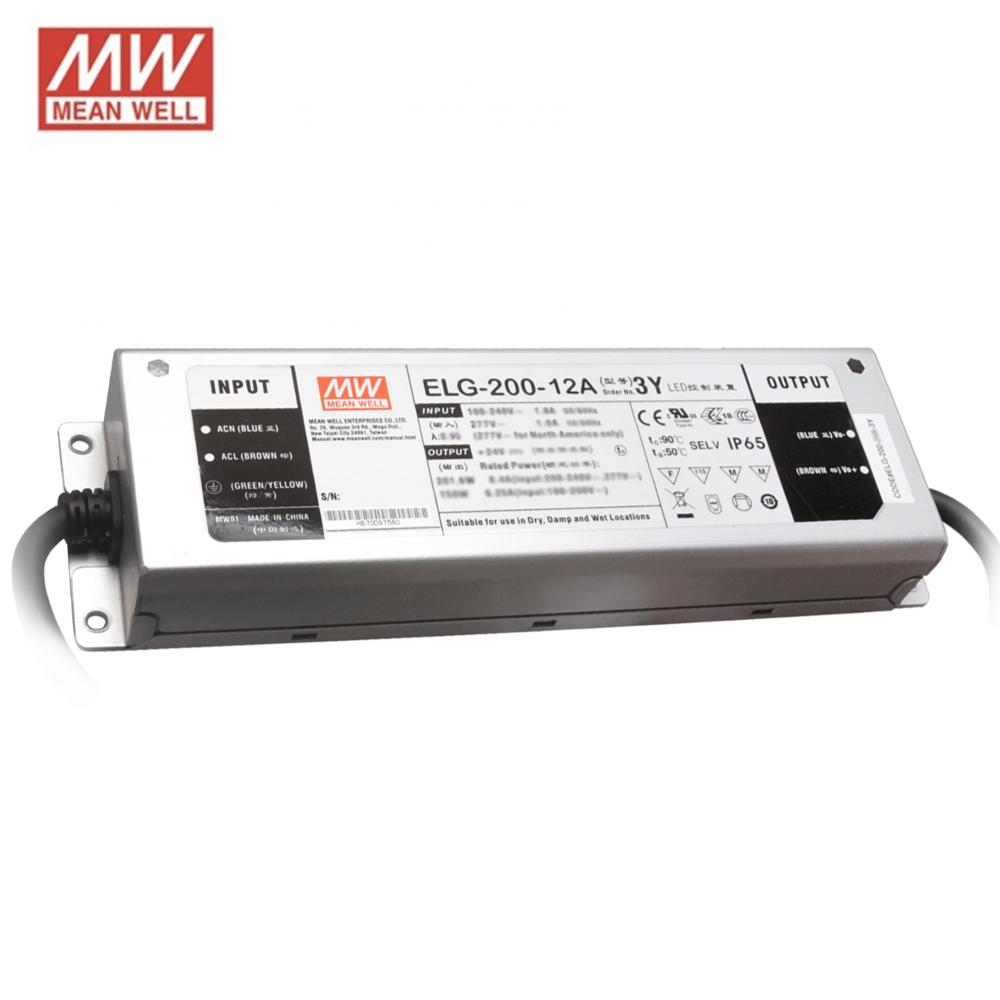 Meanwell LED 12V Voeding adapter IP65 - 200W 16.6A - 3 Jaar garantie Meanwell LED 12V Voeding adapter IP65 - 200W 16.6A - 3 Jaar garantie
