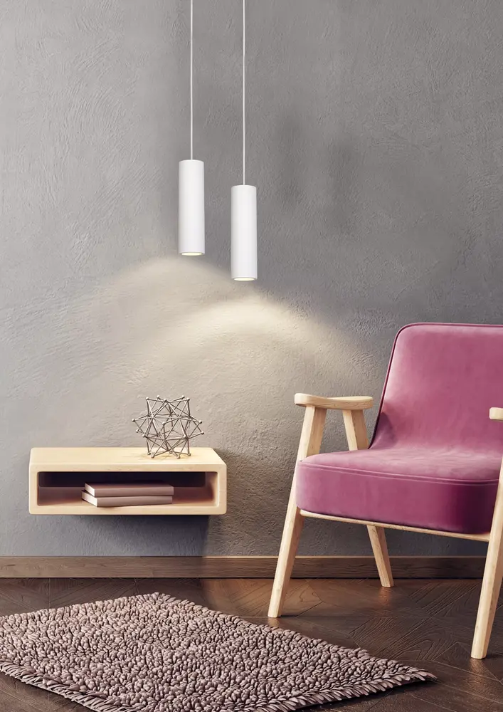 Lucide LED Hanglamp GIPSY 250MM - Japandi stijl Gips Wit - Ø 70MM  | GU10 Fitting - Pendel 1300MM - 250  x 70 MM