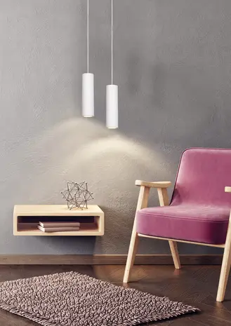 Lucide LED Hanglamp GIPSY 250MM - Japandi stijl Gips Wit - Ø 70MM  | GU10 Fitting - Pendel 1300MM - 250  x 70 MM