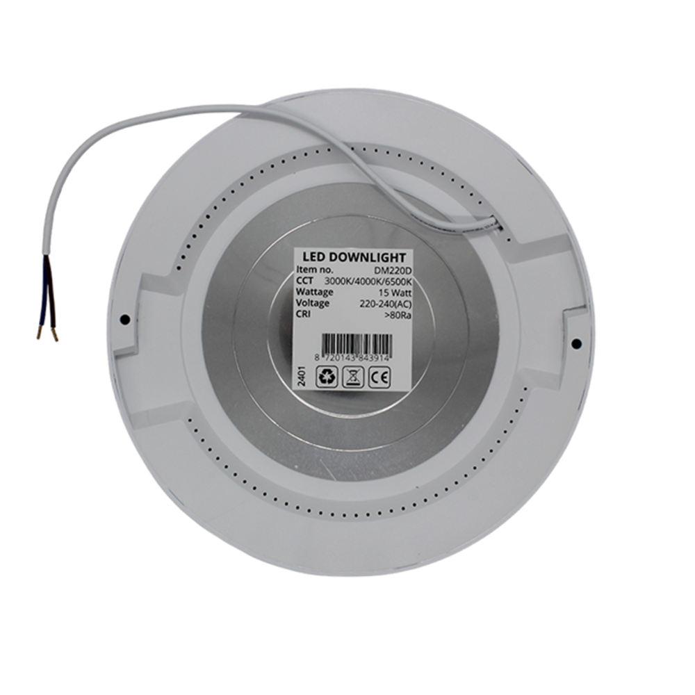 LCB LED LED Downlight - Plafondlamp Inbouw/ Opbouw IP20 - Ø220MM - 15W  1500Lm - CCT 830 - 840 - 865 Multi color Switch | Incl. Inbouwmaat verstelbaar Veerklem systeem