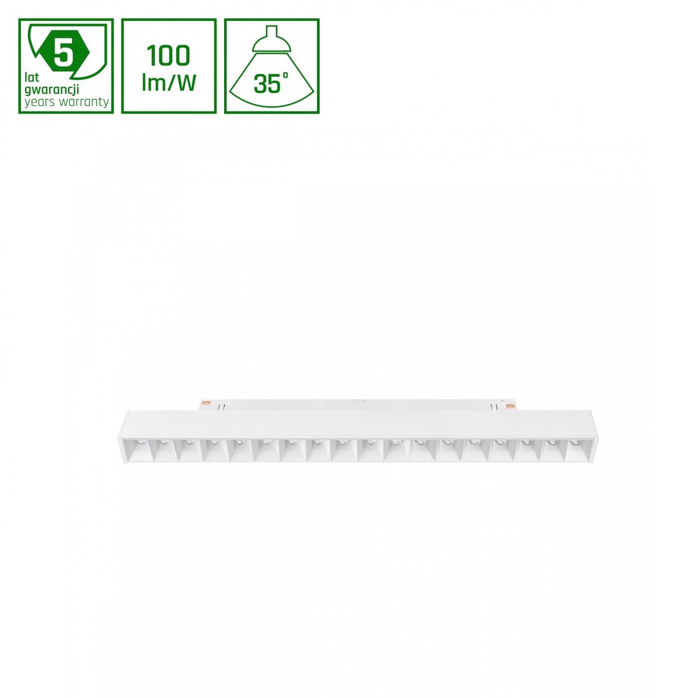 Spectrum voor de installateur LED 48V Magnetische Railspot - Wit - Model M - 17W 1700Lm - 3000K 830 Warm Wit | 18 Leds - Track Bar - Shift Systeem 303x23x42mm 35D