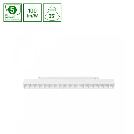 Spectrum voor de installateur LED 48V Magnetische Railspot - Wit - Model M - 17W 1700Lm - 3000K 830 Warm Wit | 18 Leds - Track Bar - Shift Systeem 303x23x42mm 35D