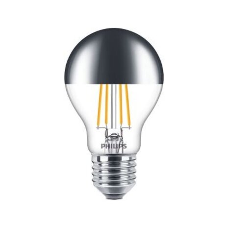 Philips LED Verlichting | Officieel distributeur LED Bulb - E27 Fitting - Peer Spiegel Zilver - 7.2W 650Lm - 827 Zeer Warm Wit | Dimbaar - Vervangt 60W