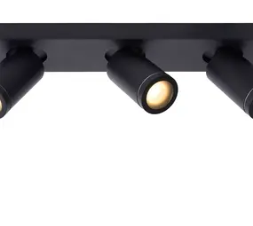 Lucide LED Plafondspot IP44 - DTW Dimtone - Triple 3x GU10 - TAYLOR Zwart - Dim to warm GU10 Fitting - 920 / 930 2200K/3000K | Geschikt voor badkamer