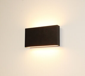 LCB LED Europe  LED Wandlamp Up Downlight - IP54 Zwart - BOX2 - 8W 960Lm - 2700K 827 Warm wit | 17x9x4cm