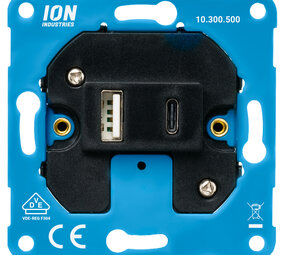 ION INDUSTRIES USB-lader USB-A + USB-C element inbouw  - universeel - IP20 - 71 x 71 mm Mat Zwart