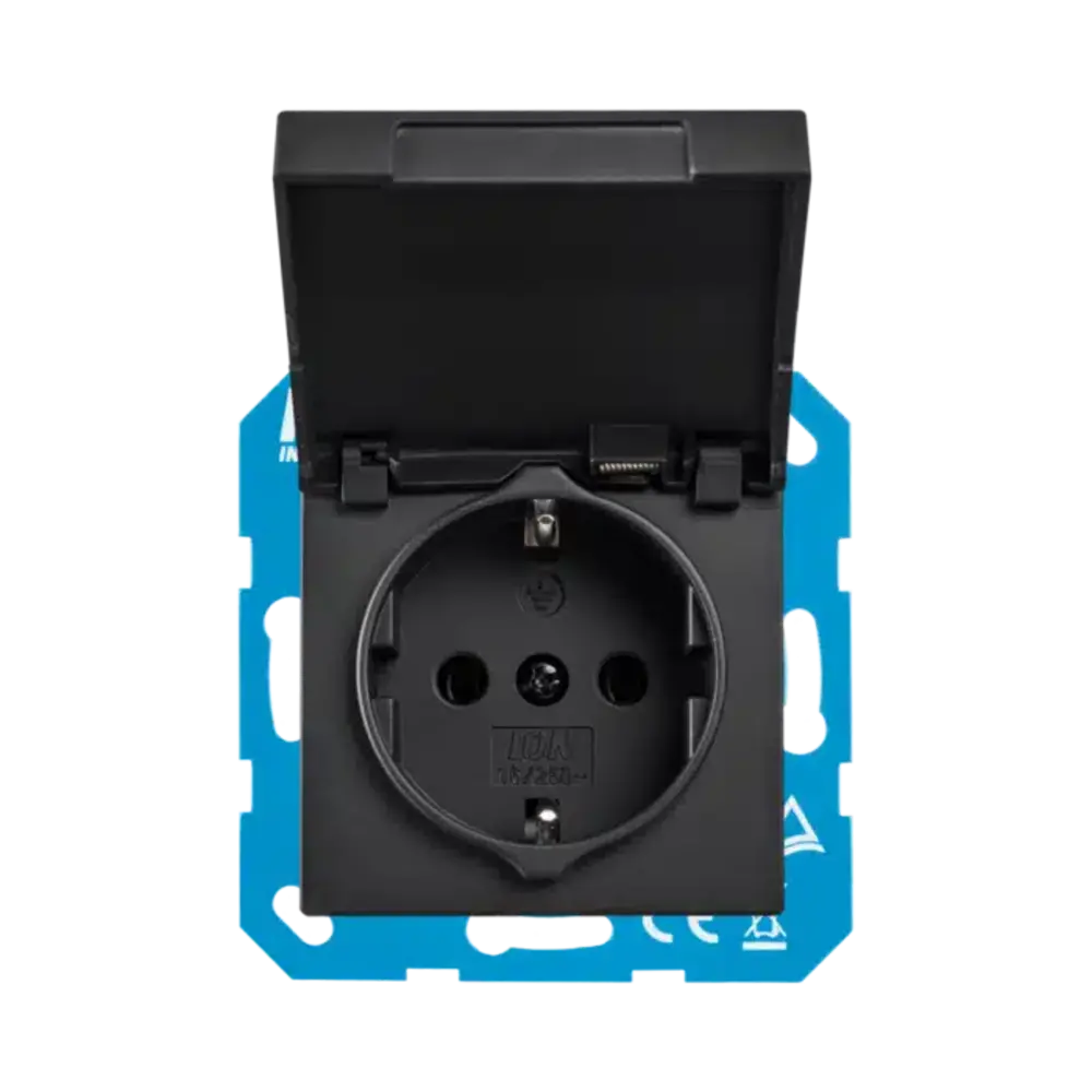 ION INDUSTRIES V1/J1 contactdoos inbouw RA - 1-voudig - randaarde - met klep - IP44 - Mat Zwart ION INDUSTRIES V1/J1 contactdoos inbouw RA - 1-voudig - randaarde - met klep - IP44 - Mat Zwart