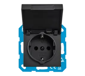 ION INDUSTRIES V1/J1 contactdoos inbouw RA - 1-voudig - randaarde - met klep - IP44 - Mat Zwart