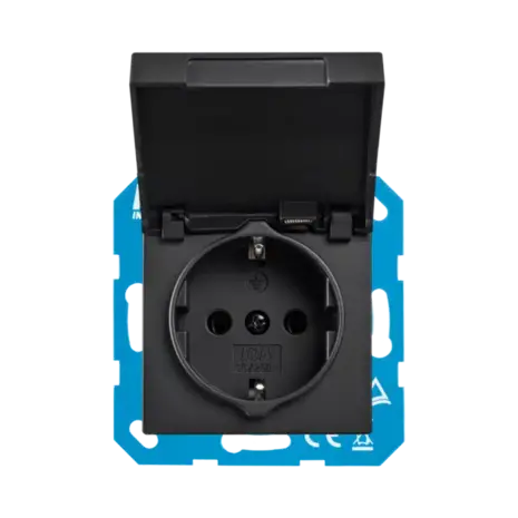 ION INDUSTRIES V1/J1 contactdoos inbouw RA - 1-voudig - randaarde - met klep - IP44 - Mat Zwart ION INDUSTRIES V1/J1 contactdoos inbouw RA - 1-voudig - randaarde - met klep - IP44 - Mat Zwart