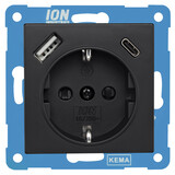 ION INDUSTRIES V1/J1 contactdoos inbouw - 1-voudig - randaarde - met USB-A en USB-C - 71 x 71 x 32 mm - zwart