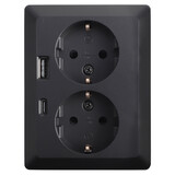 ION INDUSTRIES Contactdoos inbouw/opbouw - 2-voudig - RA - USB-A  +  USB-C Mat Zwart