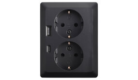 ION INDUSTRIES Contactdoos inbouw/opbouw - 2-voudig - RA - USB-A  +  USB-C Mat Zwart ION INDUSTRIES Contactdoos inbouw/opbouw - 2-voudig - RA - USB-A  +  USB-C Mat Zwart
