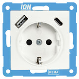 ION INDUSTRIES ION Industries V1/J1 contactdoos inbouw - 1-voudig - randaarde - met USB-A en USB-C - 71 x 71 x 32 mm - Alpin Wit