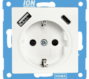 ION INDUSTRIES ION Industries V1/J1 contactdoos inbouw - 1-voudig - randaarde - met USB-A en USB-C - 71 x 71 x 32 mm - Alpin Wit