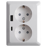 ION INDUSTRIES Contactdoos inbouw/opbouw - 2-voudig - RA - USB-A  +  USB-C Alpin Wit